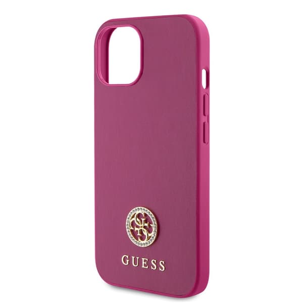 Guess iPhone 15 Skal Metal Logo Strass Metallic Rosa