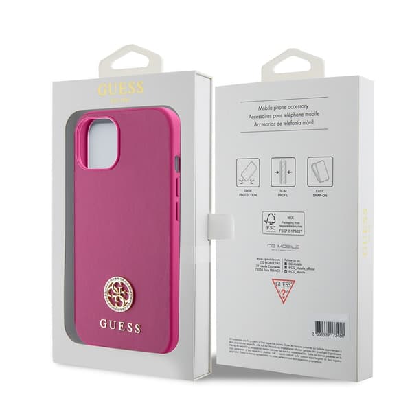 Guess iPhone 15 Skal Metal Logo Strass Metallic Rosa