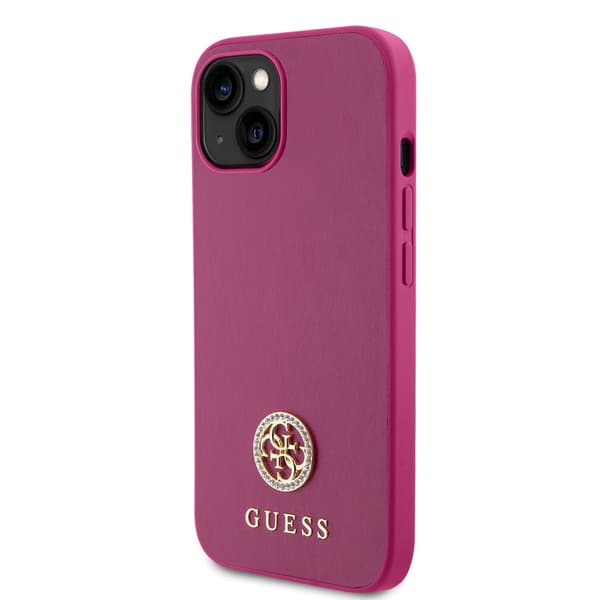 Guess iPhone 15 Skal Metal Logo Strass Metallic Rosa
