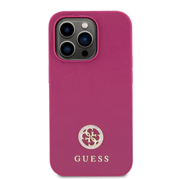 Guess iPhone 15 Pro Skal Metal Logo Strass Metallic Rosa