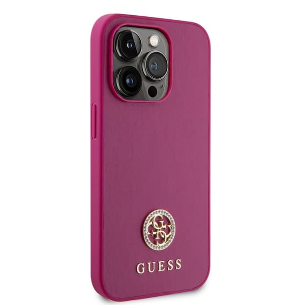 Guess iPhone 15 Pro Skal Metal Logo Strass Metallic Rosa