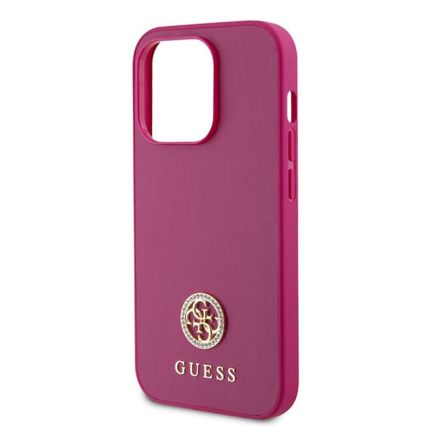 Guess iPhone 15 Pro Skal Metal Logo Strass Metallic Rosa