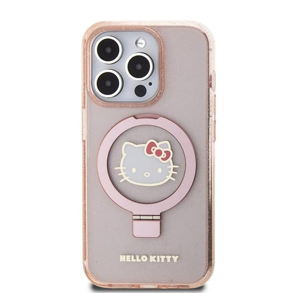 Hello Kitty iPhone 15 Pro Kuori Ring Stand MagSafe Vaaleanpunainen