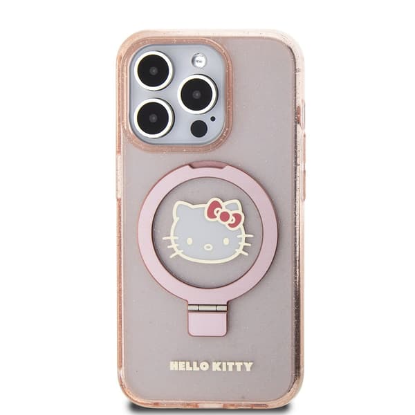 Hello Kitty iPhone 15 Pro Max Kuori Ring Stand MagSafe Vaaleanpunainen
