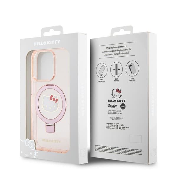 Hello Kitty iPhone 15 Pro Max Kuori Ring Stand MagSafe Vaaleanpunainen