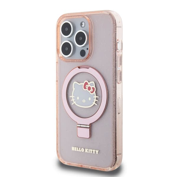 Hello Kitty iPhone 15 Pro Max Kuori Ring Stand MagSafe Vaaleanpunainen