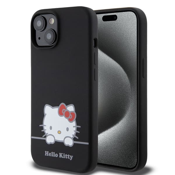 Hello Kitty iPhone 15 Kuori Liquid Silicone Musta