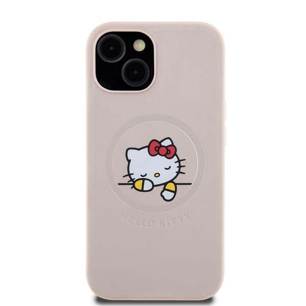 Hello Kitty iPhone 15 Skal Debossed Logo MagSafe Rosa