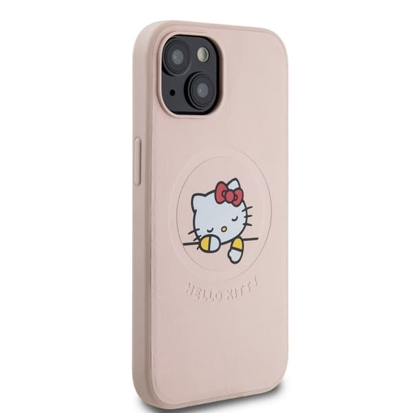 Hello Kitty iPhone 15 Skal Debossed Logo MagSafe Rosa