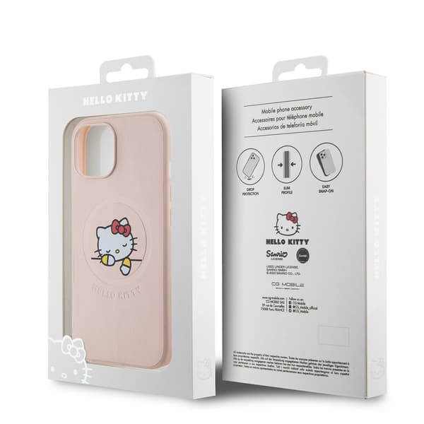 Hello Kitty iPhone 15 Skal Debossed Logo MagSafe Rosa