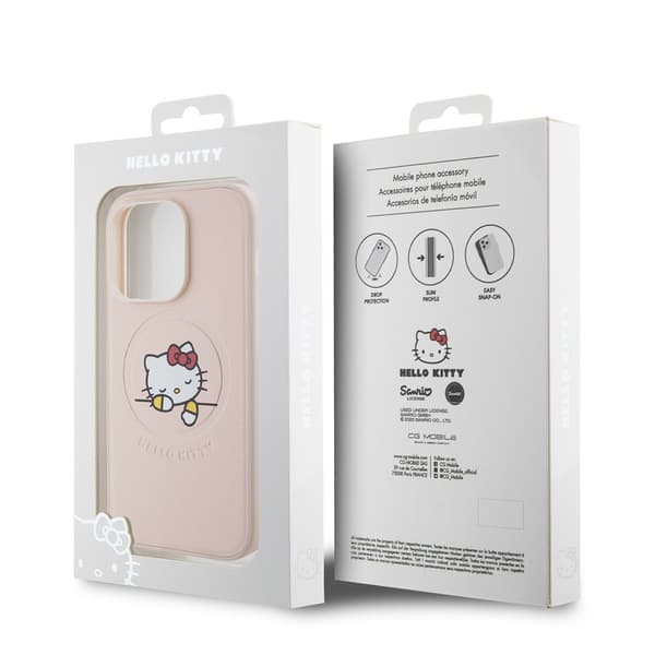 Hello Kitty iPhone 15 Pro Kuori Debossed Logo MagSafe Vaaleanpunainen