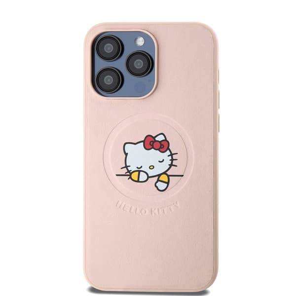 Hello Kitty iPhone 15 Pro Max Kuori Debossed Logo MagSafe Vaaleanpunainen