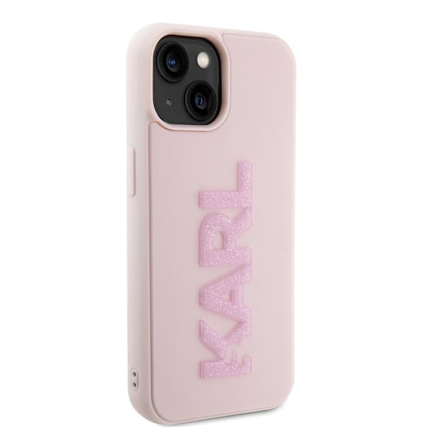 Karl Lagerfeld iPhone 15 Kuori 3D Rubber Karl Vaaleanpunainen