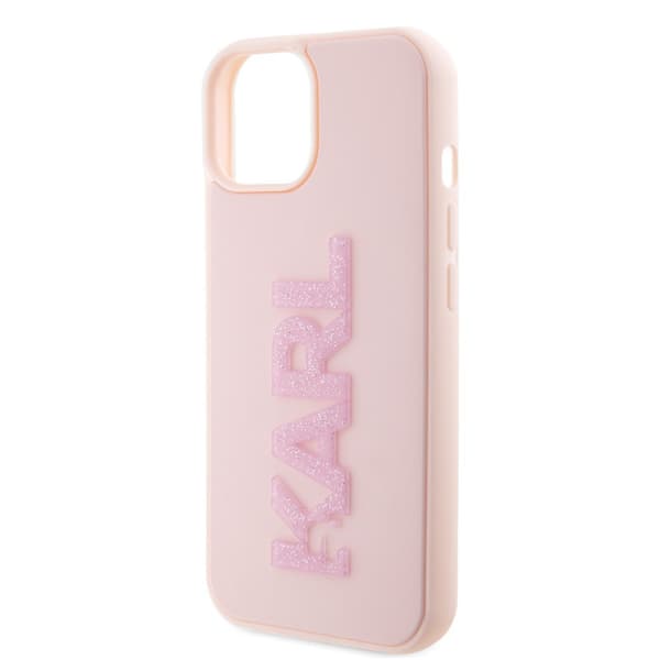 Karl Lagerfeld iPhone 15 Kuori 3D Rubber Karl Vaaleanpunainen