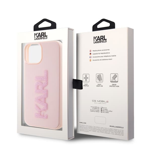 Karl Lagerfeld iPhone 15 Kuori 3D Rubber Karl Vaaleanpunainen