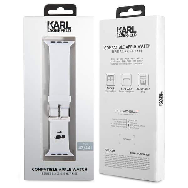 Karl Lagerfeld Apple Watch 44/45/46mm/Apple Watch Ultra Ranneke Rubber NFT Choupette Valkoinen