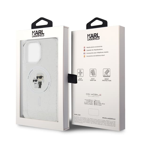 Karl Lagerfeld iPhone 15 Pro Max Kuori Karl & Choupette Glitter MagSafe Läpinäkyvä