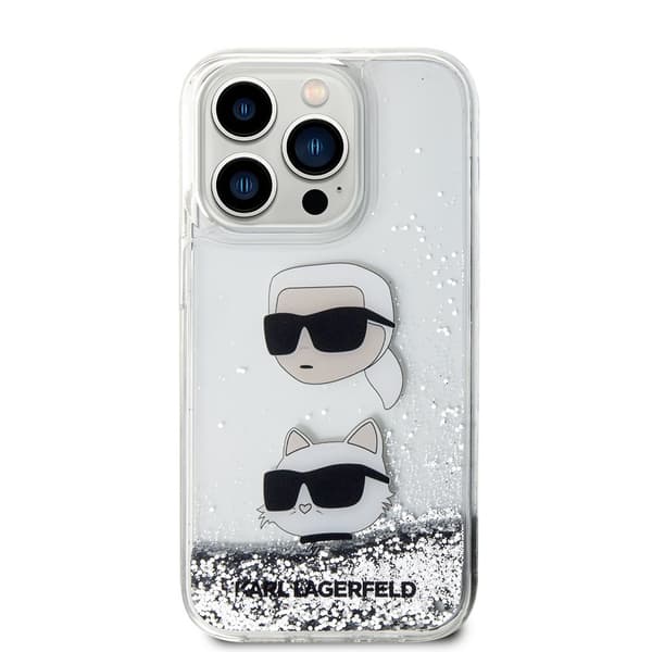 Karl Lagerfeld iPhone 15 Pro Skal Liquid Glitter Karl & Choupette Silver
