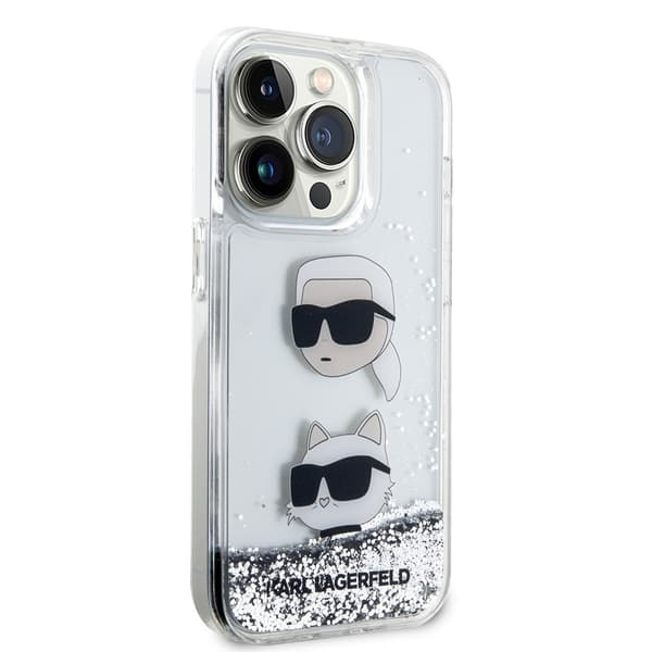 Karl Lagerfeld iPhone 15 Pro Skal Liquid Glitter Karl & Choupette Silver