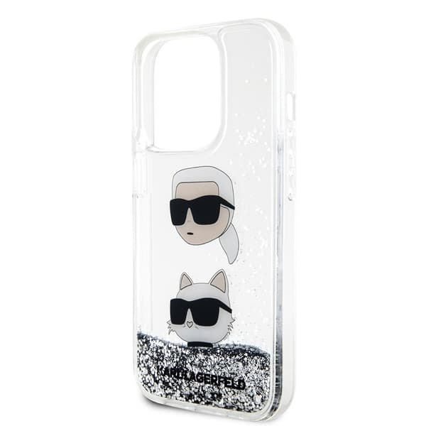 Karl Lagerfeld iPhone 15 Pro Skal Liquid Glitter Karl & Choupette Silver