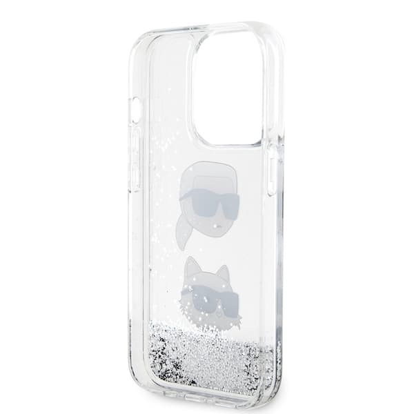 Karl Lagerfeld iPhone 15 Pro Skal Liquid Glitter Karl & Choupette Silver