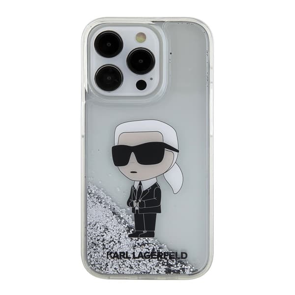 Karl Lagerfeld iPhone 15 Pro Skal Liquid Glitter NFT Karl Silver