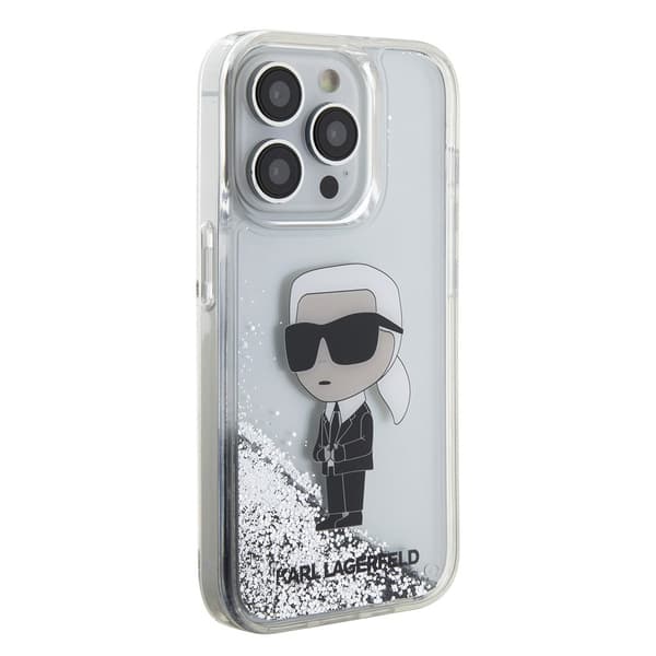 Karl Lagerfeld iPhone 15 Pro Skal Liquid Glitter NFT Karl Silver