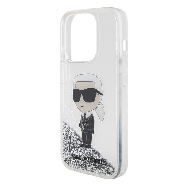 Karl Lagerfeld iPhone 15 Pro Skal Liquid Glitter NFT Karl Silver