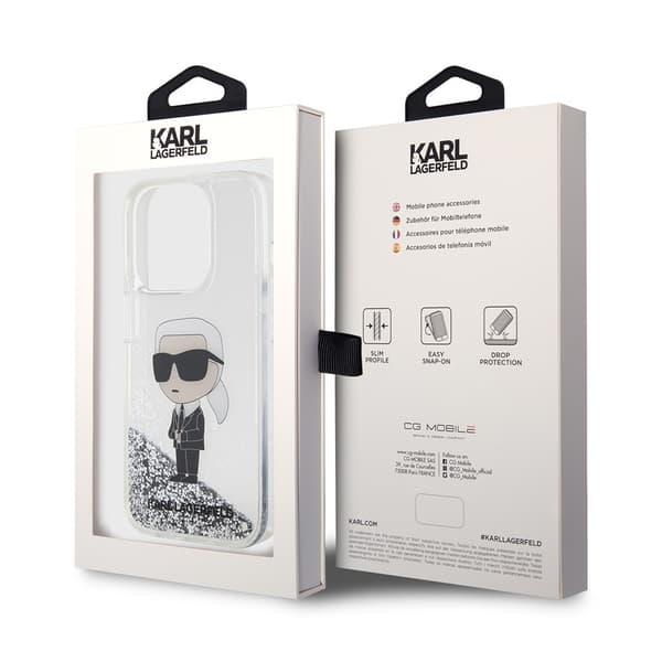 Karl Lagerfeld iPhone 15 Pro Skal Liquid Glitter NFT Karl Silver