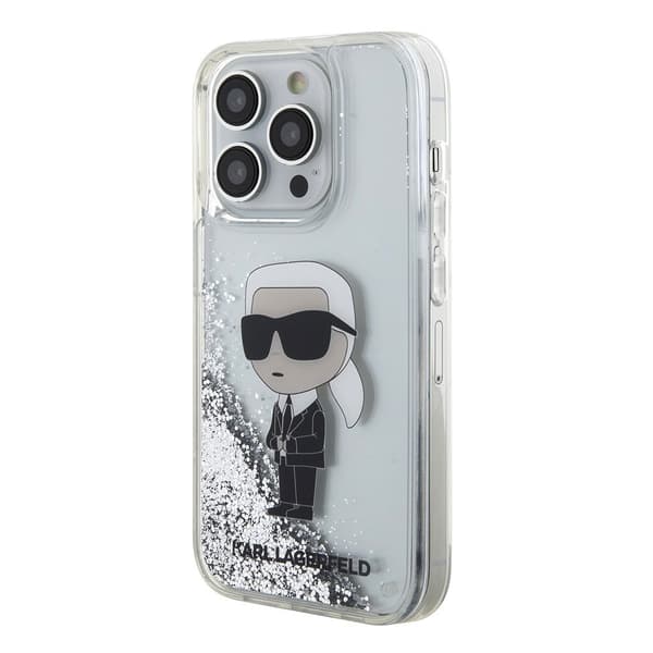 Karl Lagerfeld iPhone 15 Pro Skal Liquid Glitter NFT Karl Silver