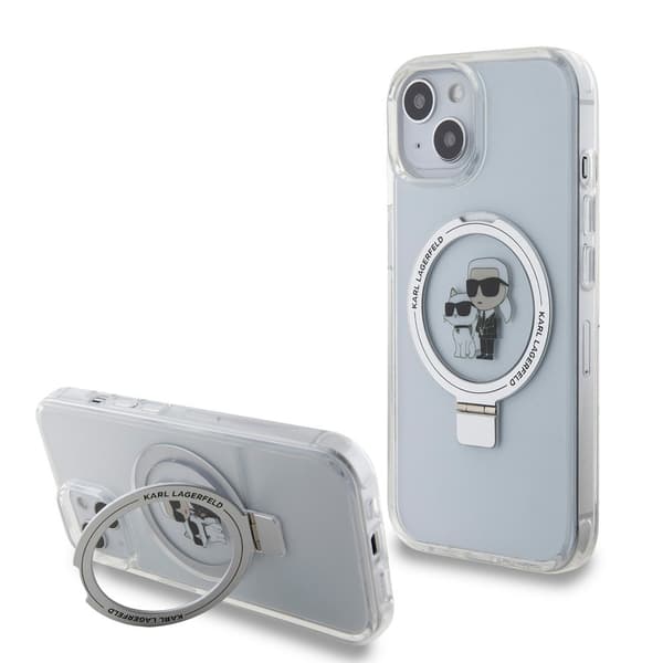 Karl Lagerfeld iPhone 15 Skal Ring Stand MagSafe Vit
