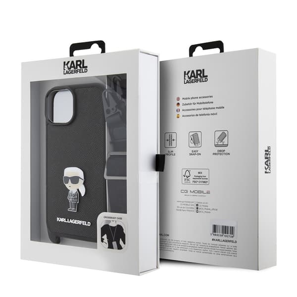 Karl Lagerfeld iPhone 15 Kuori Saffiano Crossbody Musta