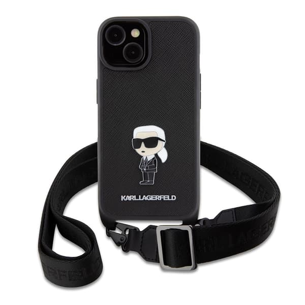 Karl Lagerfeld iPhone 15 Kuori Saffiano Crossbody Musta