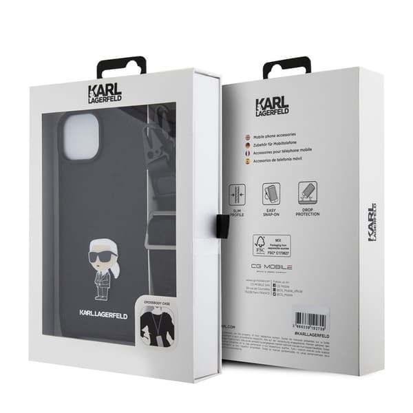 Karl Lagerfeld iPhone 15 Plus Kuori Saffiano Crossbody Musta