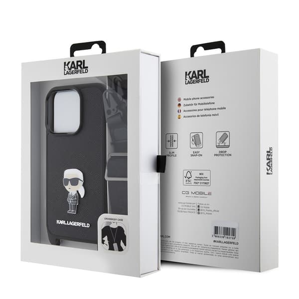 Karl Lagerfeld iPhone 15 Pro Kuori Saffiano Crossbody Musta
