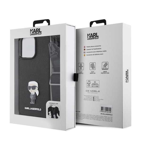 Karl Lagerfeld iPhone 15 Pro Max Kuori Saffiano Crossbody Musta