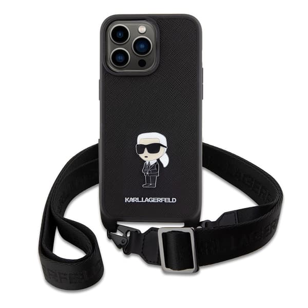 Karl Lagerfeld iPhone 15 Pro Max Kuori Saffiano Crossbody Musta