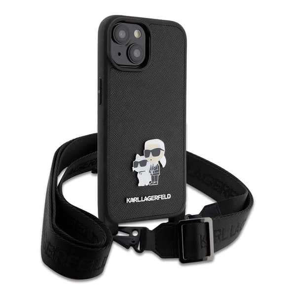 Karl Lagerfeld iPhone 15 Cover Saffiano Karl & Choupette Crossbody Sort