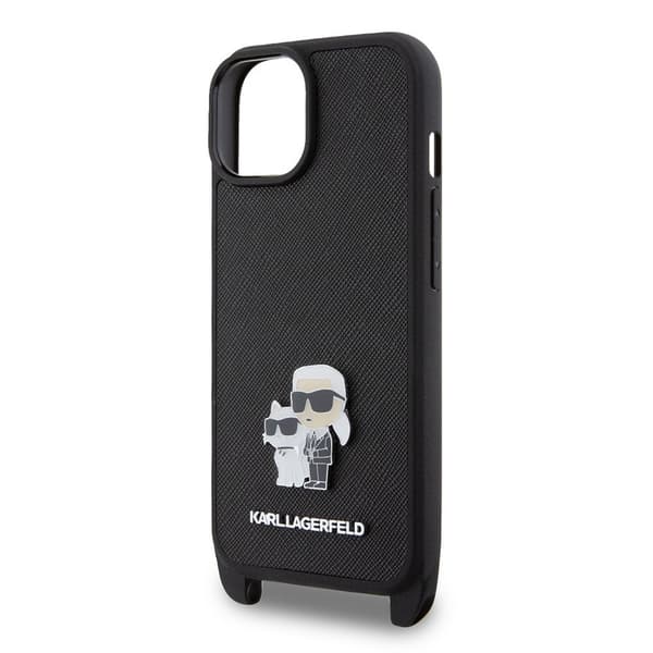 Karl Lagerfeld iPhone 15 Cover Saffiano Karl & Choupette Crossbody Sort