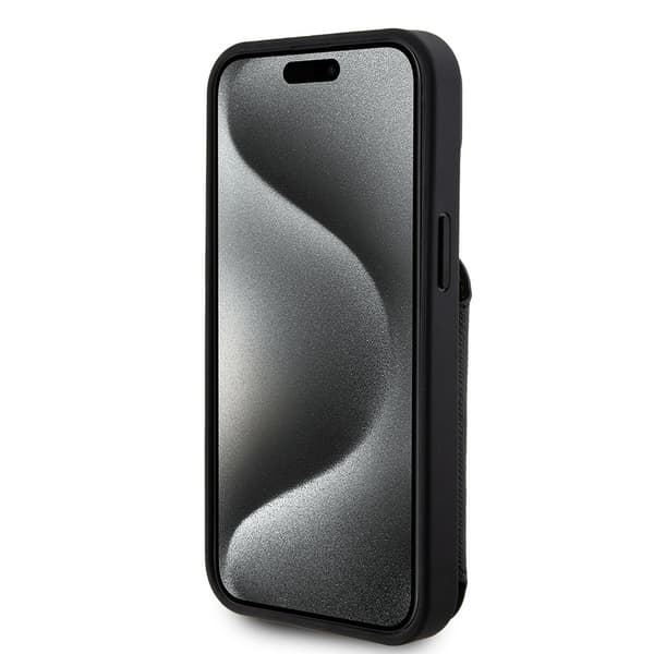 Karl Lagerfeld iPhone 15 Kuori Saffiano Card Slots & Stand Musta