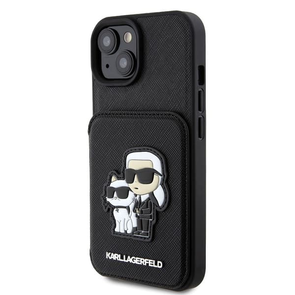 Karl Lagerfeld iPhone 15 Kuori Saffiano Card Slots & Stand Musta
