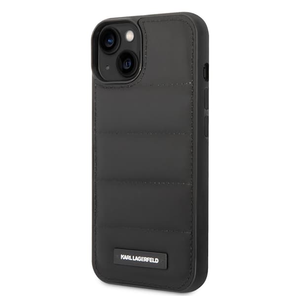 Karl Lagerfeld iPhone 15 Kuori Quilted Nylon Puffy Case Logo Plate Musta