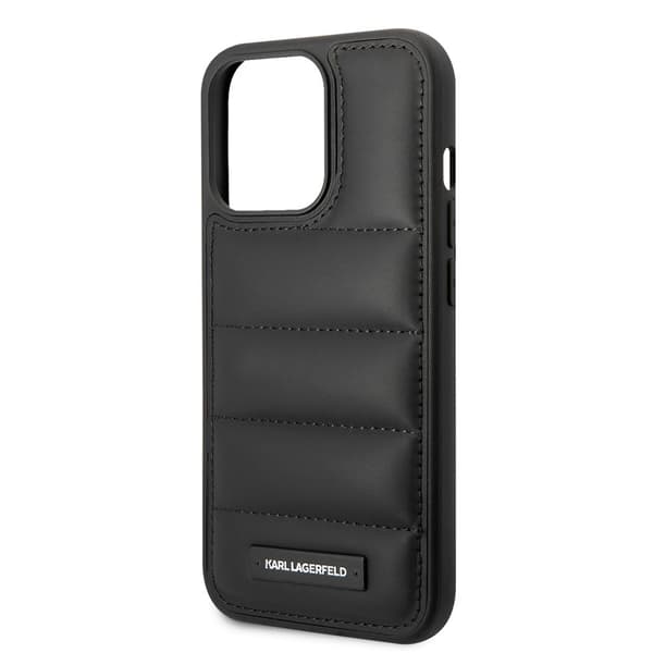 Karl Lagerfeld iPhone 15 Pro Kuori Quilted Nylon Puffy Case Logo Plate Musta