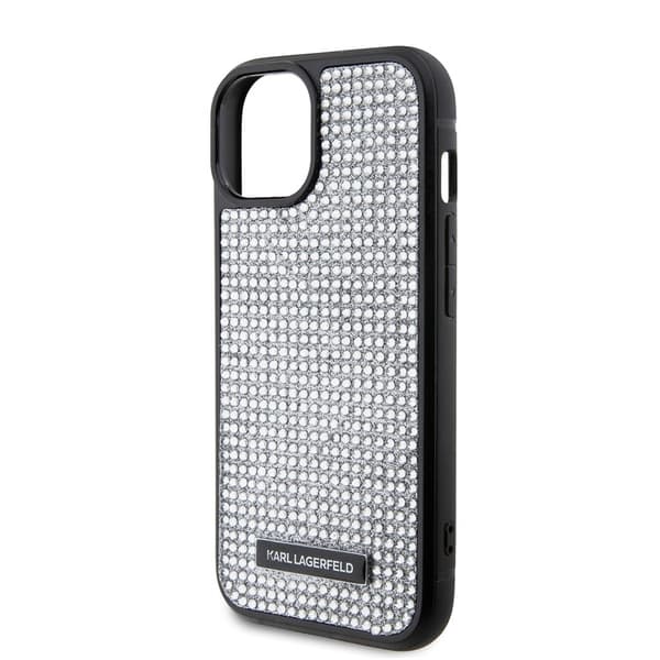 Karl Lagerfeld iPhone 15 Cover Rhinestone Sølv