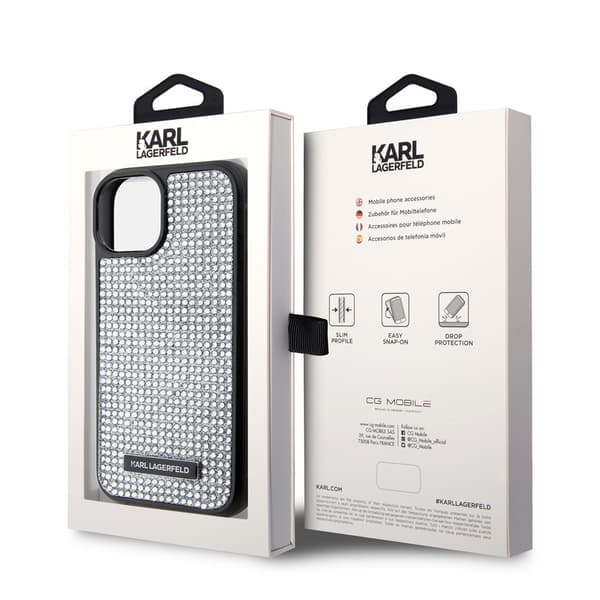 Karl Lagerfeld iPhone 15 Cover Rhinestone Sølv