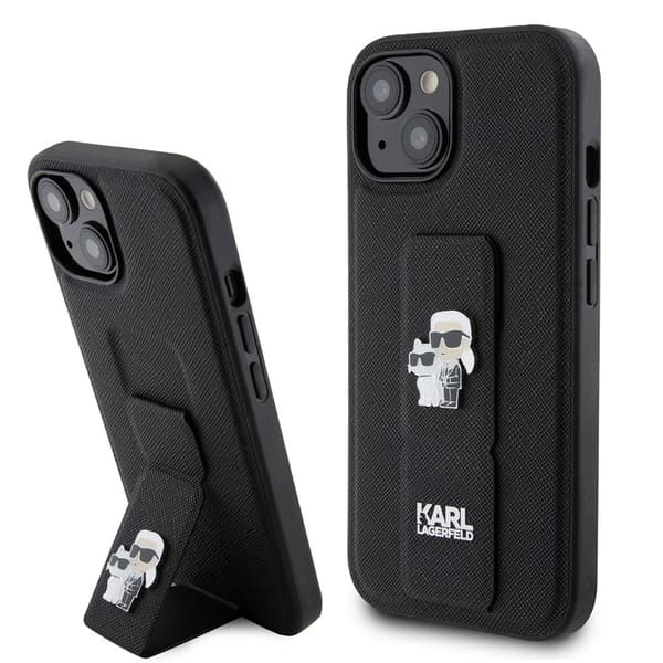 Karl Lagerfeld iPhone 15 Kuori Grip Stand Function Musta
