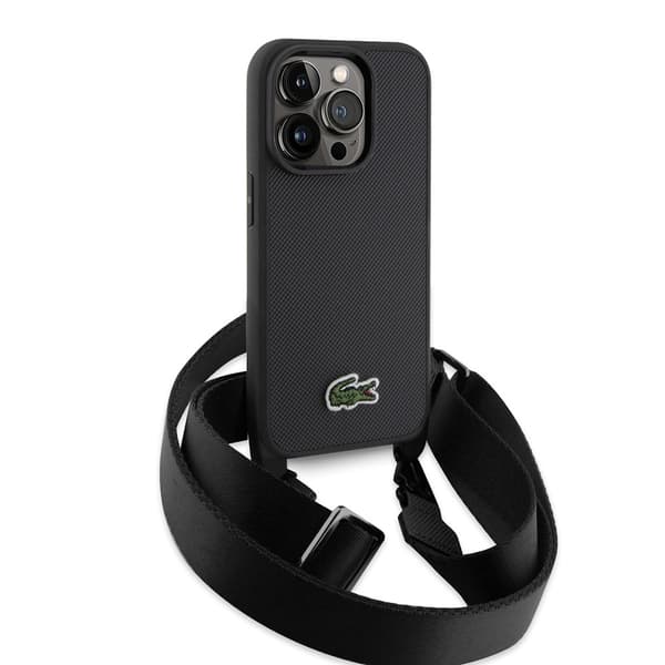 Lacoste iPhone 15 Pro Kuori Petit Pique Logo Strap Musta