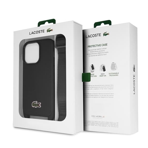 Lacoste iPhone 15 Pro Kuori Petit Pique Logo Strap Musta