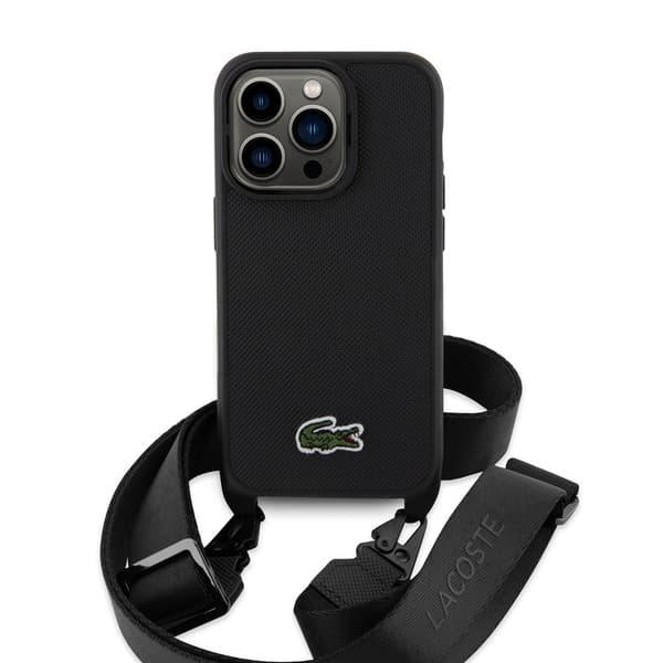Lacoste iPhone 15 Pro Kuori Petit Pique Logo Strap Musta