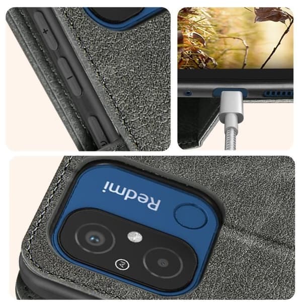 Fodral till Xiaomi Redmi 12C - AVIZAR - Chesterfield - Videostödfunktion - Grå